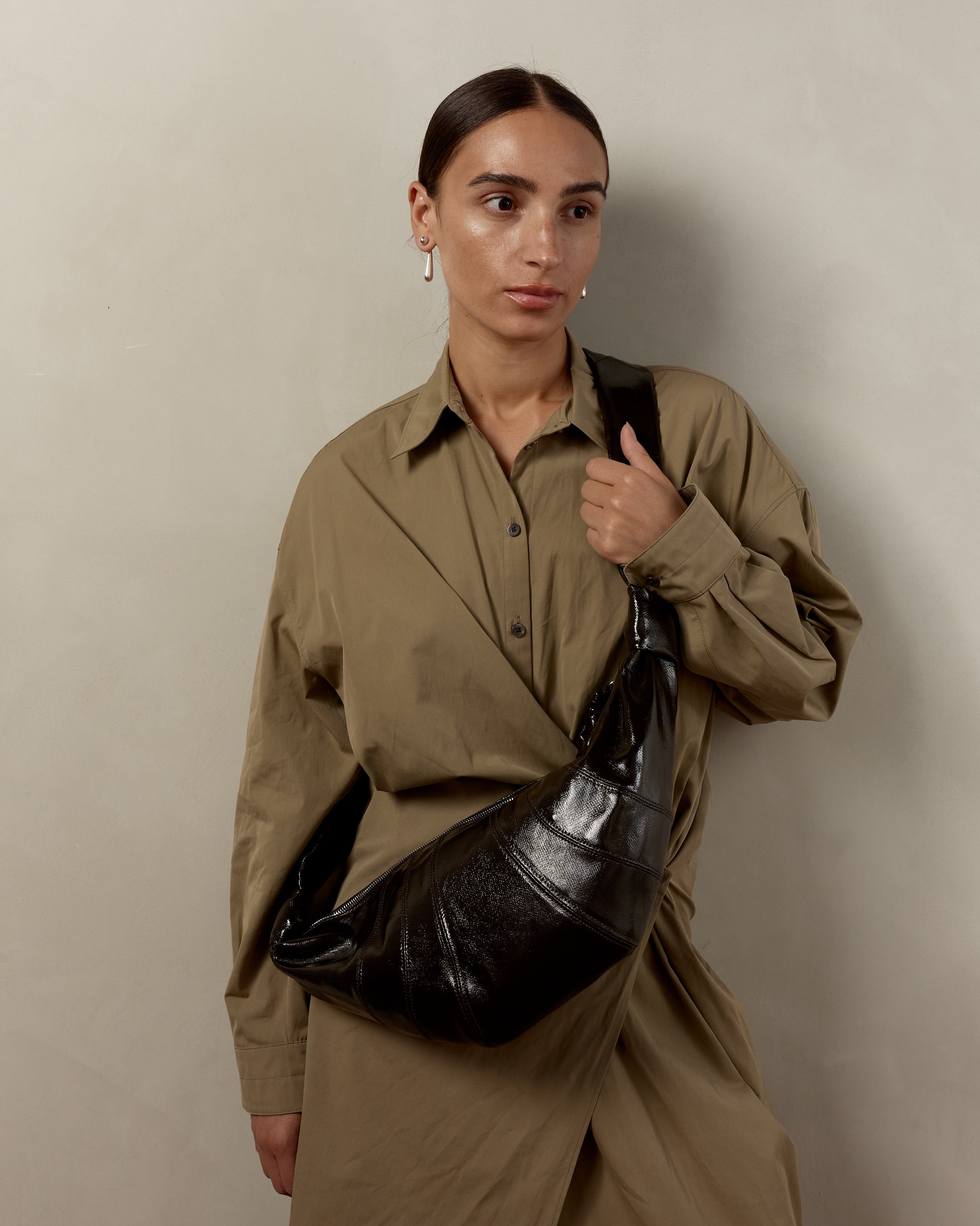 Large Croissant Bag in Green Leather