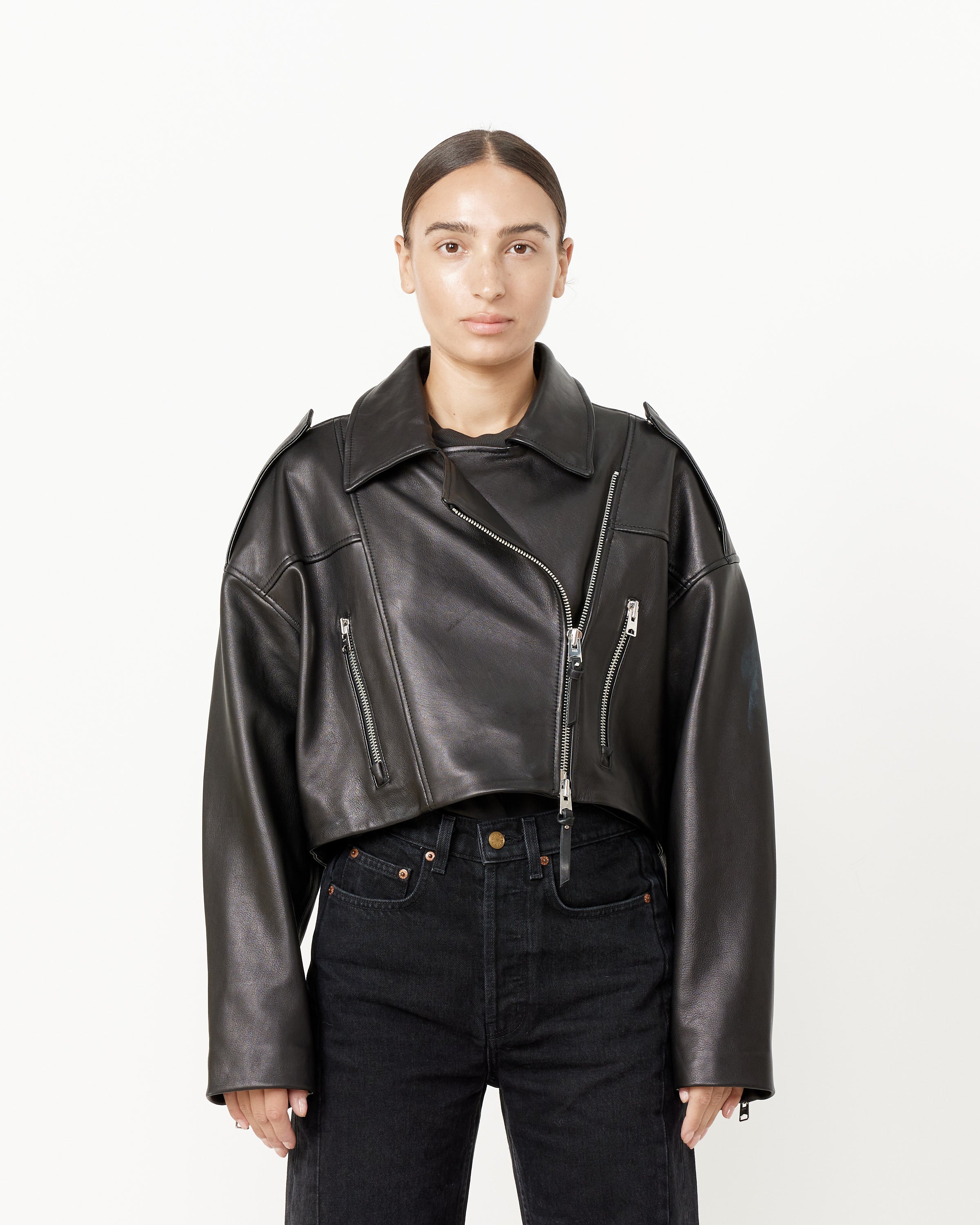 Remi Cropped Leather Biker