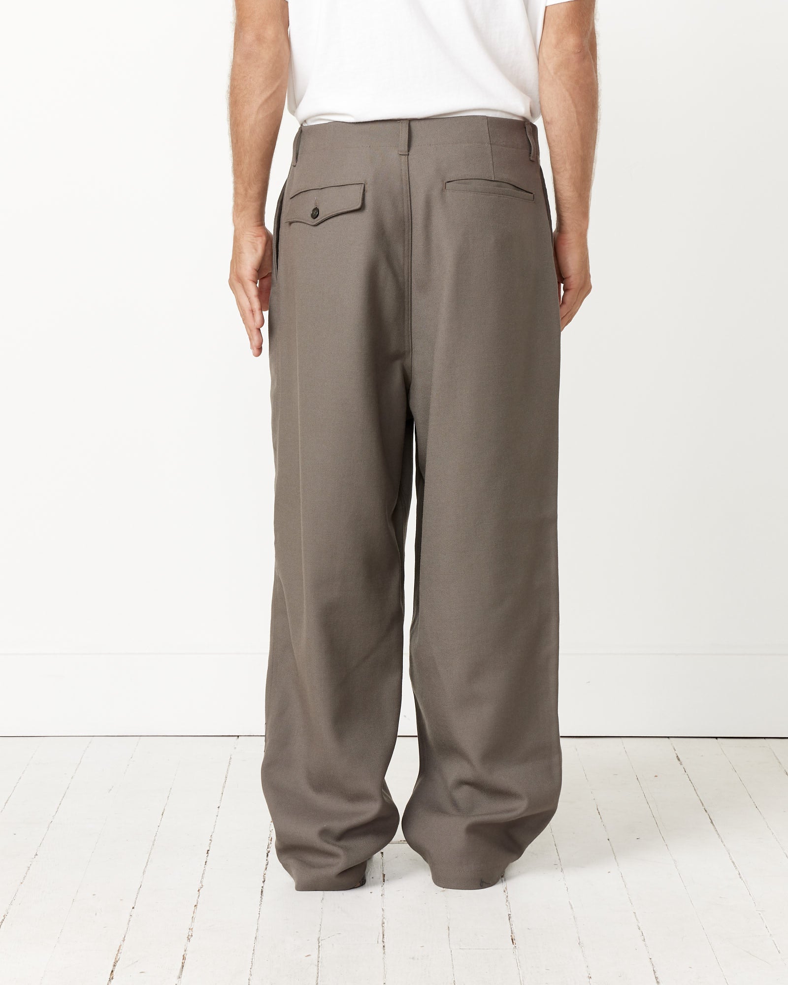 Wide Wool Pant in Khaki